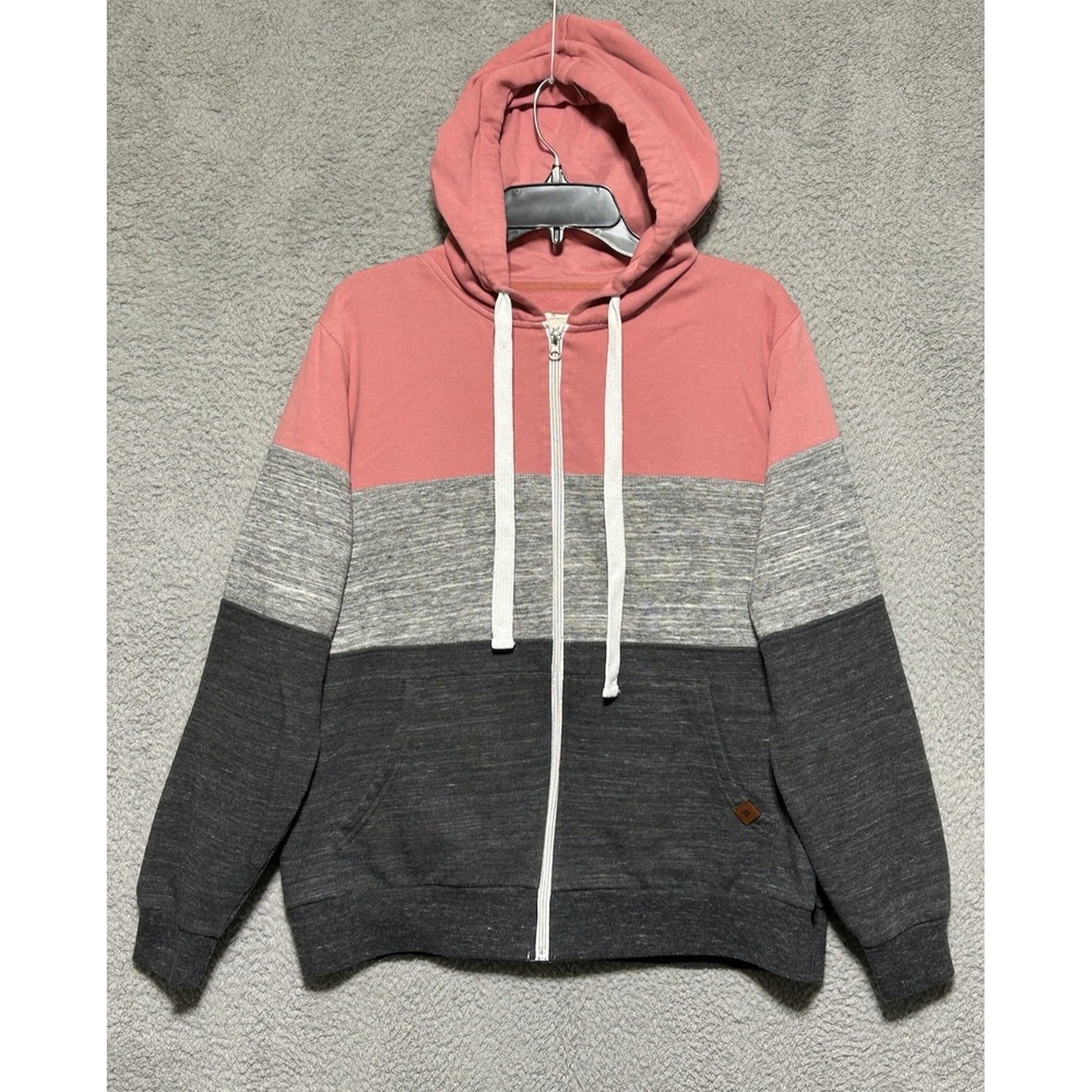 Doublju Womens Color-Block Full Zip Hoodie 1XL Slash Pockets